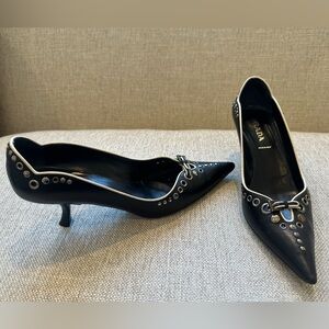 Vintage Leather Prada Pumps With Metal Details Size 38 / US 8